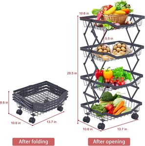Floor-Mounted Mobile Metal <b>Storage</b> Rack Folding Spice Multi-layer Kitchen Rack Basket Shelf with Moving Rollers - Product Image 1