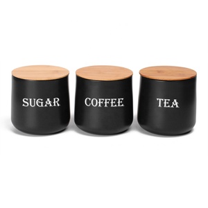 Wholesales <strong>Kitchen</strong> Counter Food <strong>Storage</strong> <strong>Tin</strong> for Sugar Coffee Tea 3PCS Canister Set Metal Food Jars - Product Image 2