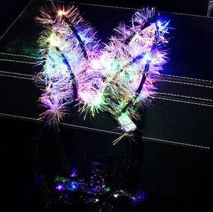 Diadema con Orejas de conejo con luces LED, diadema brillante para boda, fiesta, Navidad, 2023