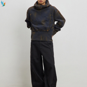 <span class=keywords><strong>Sudadera</strong></span> con capucha corta para hombre, estilo grunge urbano, con dobladillo sin rematar, lavado mineral color óxido y diseño desestructurado - Product Image 3