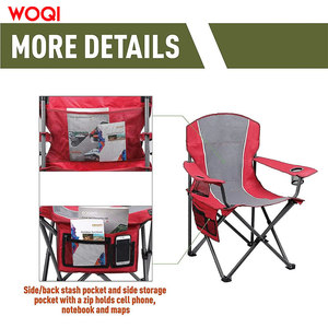 Silla plegable portátil para acampar al aire libre Woqi, con marco de aluminio, color rojo, para jardín, con portavasos y bolsillos de almacenamiento. - Product Image 3