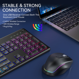 JOMAA RGB Wireless Daul Model Keyboard and Mouse Combo With Holder Stand Full Size Ergonomic Keyboard Mouse <b>Set</b> for <b>PC</b> Laptop - Product Image 4