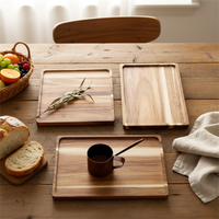 Assiette à dessert rectangulaire en bois classique, écologique, faite à la main, durable, pour les fêtes, option de logo personnalisé, vente en gros disponible