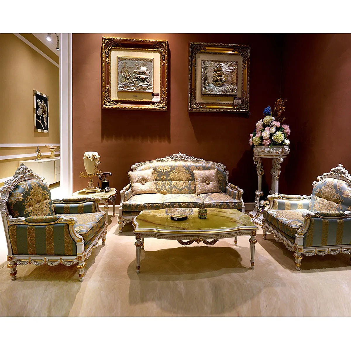 Ultime lusso classico colore bianco rococò mobili tessuto divano del soggiorno set