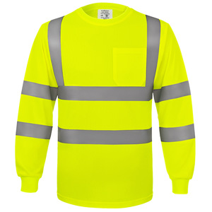 Camiseta de Seguridad de Alta Visibilidad, Manga Larga, Amarillo Fluorescente, Tiras Reflectantes, Transpirable, Protección Solar, Ropa de Trabajo de Construcción - Product Image 1
