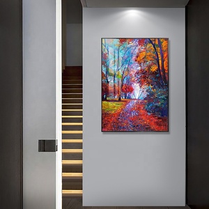 Arte de pared de paisaje de otoño, pintura al óleo original moderna sobre vidrio, paisaje de otoño, impresión acrílica, pintura de porcelana, ilustraciones para pared - Product Image 5