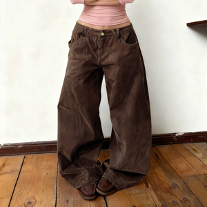 Jeans de Corte Bootcut Holgados y Transpirables para Mujer, Pantalones Vaqueros Deslavados con Dobladillo Curvo, Cintura Baja, Casuales, Lisos - Product Image 1