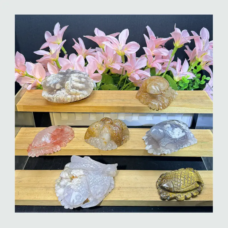 Di cristallo naturale di alta qualità fengshui pietra intaglio fatto a mano agata fiori misto intaglio per i regali