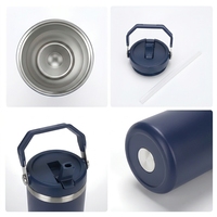 Gobelet isotherme portable en acier inoxydable à double paroi de 30 oz, anti-fuite, avec poignée et couvercle à paille rabattable, vente en gros