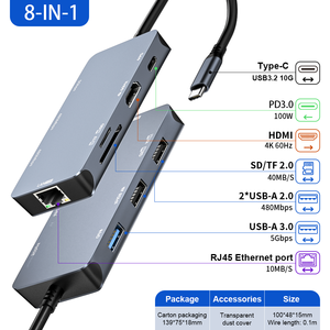 ULT-Unite USB ฮับ4K 60Hz, ฮับ USB <span class=keywords><strong>8</strong></span> in 1ความเร็วสูง USB C 3.0 por ฮับ USB พร้อมอีเทอร์เน็ตและ HDMI สำหรับแล็ปท็อปเดสก์ท็อป