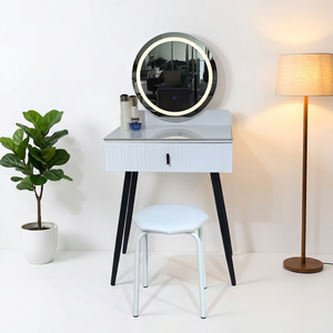 Modern <b>Makeup</b> Vanity Table with Lighted <b>Mirror</b> and Storage Drawer for Bedroom Furniture - Product Image 4