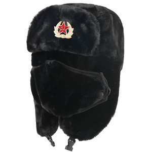 Sombreros soviéticos rusos piel de conejo artificial <span class=keywords><strong>Ushanka</strong></span> sombrero de invierno para clima frío para hombres con estrella roja soviética - Product Image 1