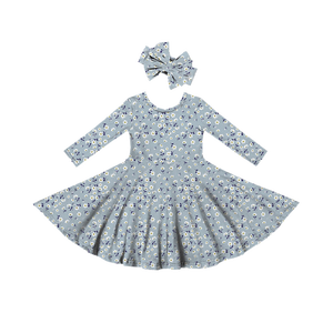 Filles printemps manches longues à volants A-ligne décontracté haute qualité tenues robe nouveau Design fleur impression <span class=keywords><strong>grande</strong></span> jupe vêtements 0-6 ans - Product Image 2