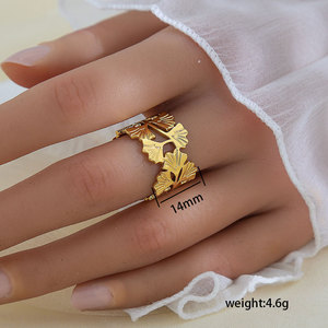 Европейское американское популярное минималистское модное кольцо из нержавеющей стали с листьями женское модное 18-каратное позолоченное персонализированное кольцо - Product Image 6