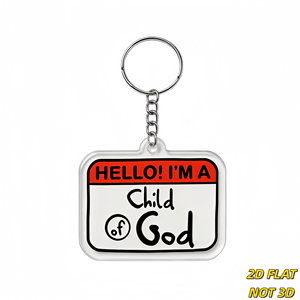 Portachiavi in acrilico 'Hello I'm a Child of God', Design <span class=keywords><strong>con</strong></span> Etichetta del Nome per Fede Cristiana, Resistente ai Graffi, Anello Diviso Argentato - Product Image 1