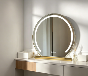 Round LED <b>Mirror</b> Smart <b>Vanity</b> <b>Mirror</b> Wall Mounted Bathroom Dressing <b>Table</b> <b>Mirror</b> With Light Ring - Product Image 4