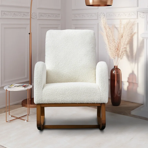 Chaise de salon confortable chaise berçante pépinière Base en bois massif poche latérale blanc Accent fauteuil bébé chaise berçante pour adultes - Product Image 6