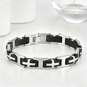 Men's Handcrafted Multi-Layer <b>Bracelet</b> Black <b>Leather</b> Cord & Stainless Steel Braid - Product Image 1