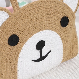 Cesta Organizadora de Pañales para Bebé de Cuerda de Algodón Ecológica, con Forma de Oso, Cesta de Almacenamiento para Guardería, Bolsa de Algodón Tejida para Pañales y Toallitas - Product Image 4