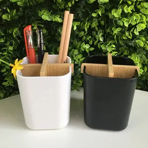 Accessori per l'home office organizer da scrivania portapenne contenitore per penne in fibra di bambù con logo personalizzato