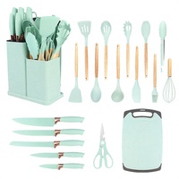 Ensemble d'ustensiles de cuisine modernes en silicone avec couteaux et seau de rangement, emballage en boîte