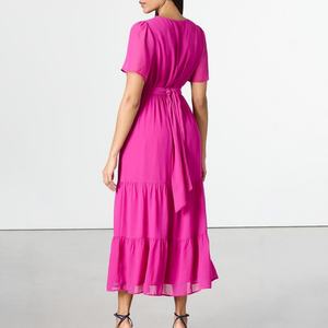 เดรสยาวทรงวีคอลึกสำหรับผู้หญิงแฟชั่นฤดูร้อนปี 2025 เรียบหรู สไตล์ลำลอง - Product Image 3