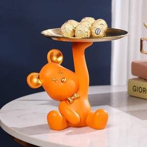 Plateau de rangement pour clés en résine orange, design moderne, décoration de salon, motif Ours Violent - Product Image 3