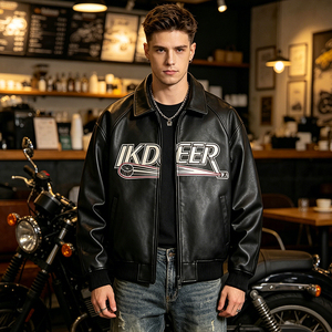 Chaqueta Bomber de Piel de Oveja Genuina con Bordado 3D y Gráficos Personalizados, Estilo Vintage para Hombre - Product Image 4