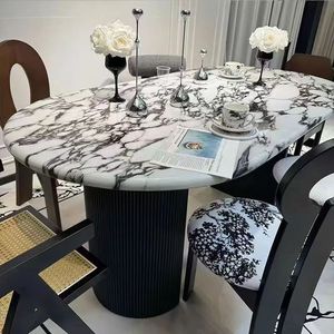 Ensemble de table à manger ovale en marbre français, design moderne minimaliste, gain de place pour les petits appartements - Product Image 2