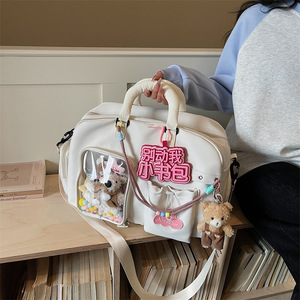 Bolso de hombro personalizado con estampado de dibujos animados kawaii, ventana transparente y decoración de peluche, bolso de mano de moda para mujer - Product Image 3