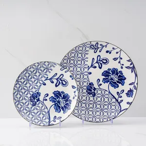 Huilang bleu-blanc porcelaine motif Style chinois assiette en céramique assiette à soupe clair de lune assiette ensemble pour cuisine famille dîner centre commercial