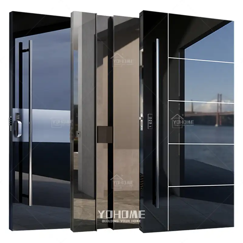 Italian luxury design stainless steel entrance door exterior security front pivot door modern entry black aluminum pivot door