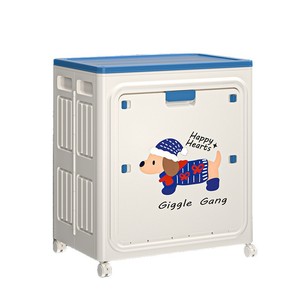 Cartoon Clothing Organizer Double Door Flip Lid <b>Storage</b> Cabinet With Wheels Multi Functional Home Use Orange Blue Puppy Pattern - Product Image 2
