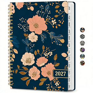 Agenda scolaire 2027, design floral, reliure spirale, juillet 2027 à juin 2028, avec mise en page mensuelle et espace pour notes - Product Image 1