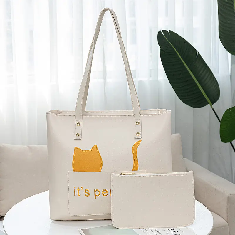 New cat pattern women casual hand bags high capacity ladies cute tote purse with envelope for girls