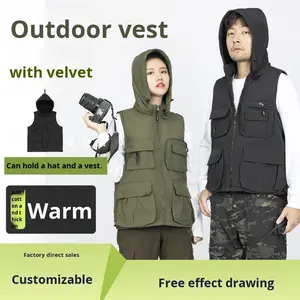Chaleco con Capucha y Forro de Terciopelo para Invierno, Abrigo Deportivo Unisex para Clima Frío y Cálido, Overol para Fotógrafos y Reporteros al Aire Libre - Product Image 2