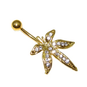 Anneau de piercing pour nombril d'enfant en acier inoxydable de qualité médicale, zircon cristallin, sans nickel, plaqué or, feuilles d'érable - Product Image 1