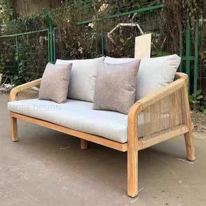 Divano in Alluminio con Finitura Effetto Legno Antiruggine, Cuscini Ergonomici e Corda Intrecciata per Balconi e Aree Relax - Product Image 3
