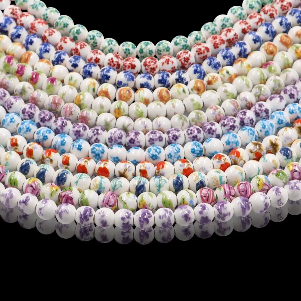 6-18Mm Bulat Indah Keramik Porselen Bunga Stiker Spacer Beads untuk Membuat Gelang
