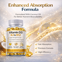 Complément Alimentaire en Gros Marque Blanche 60 Gélules Molles Vitamine D3 K2 MK7 B12 Huile de Coco Soutien Os, Articulations, Immunité, Cœur OEM
