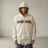 Sweat à capuche personnalisé OEM 100 % coton épais avec strass, fermeture éclair, impression en relief, toutes tailles, étiquettes personnalisées pour homme