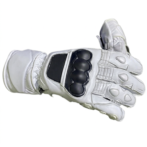 Gants de moto en cuir blanc - Gants de motard longs avec protection rigide des articulations - Product Image 1