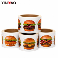 Autocollants personnalisés Yingao en rouleau, imperméables, pour emballage de hamburgers, autocollants en vinyle pour emballage de restauration rapide, autocollants adhésifs pour boîte à hamburgers, autocollants de marque
