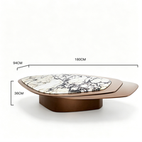 Table basse de salon Dream Home en marbre veiné, à plusieurs niveaux, en forme de pétale, avec structure en métal bronze et socle bas