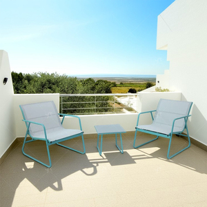 Ensembles de café d'extérieur Impression en soie Table et chaise en verre <span class=keywords><strong>Camping</strong></span> Patio Dinning Chaise de jardin en acier Ensembles de trois pièces - Product Image 5