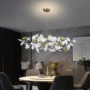 Lustre classique en laiton monobloc de style moderne en céramique pétale art grand lustre pour salle à manger