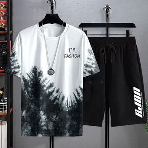 T-shirt da <span class=keywords><strong>uomo</strong></span> elegante a due pezzi con stampa sfumata in seta di ghiaccio ad asciugatura rapida <span class=keywords><strong>pantaloncini</strong></span> estivi Casual abbigliamento sportivo a maniche corte - Product Image 6