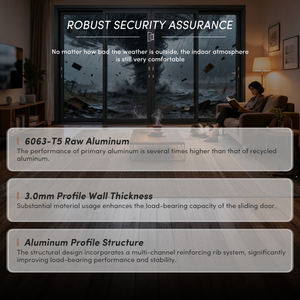 OUNA Offre spéciale porte coulissante double couche en verre trempé en aluminium isolée thermiquement pour chambre à coucher - Product Image 2