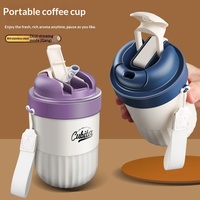 Tasses de voyage isothermes portables en acier inoxydable 304 à double paroi de 480 ml pour le bureau et l'extérieur, avec sangle