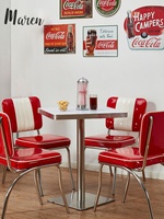 Ensemble de meubles de restaurant modernes et durables, personnalisables en gros, style minimaliste, table et chaises, sièges en cuir PU rouge, plateau de table en faux marbre